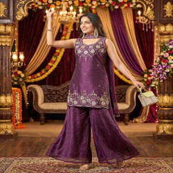Festive Embroidered Kurti Palazzo Set with Dupatta